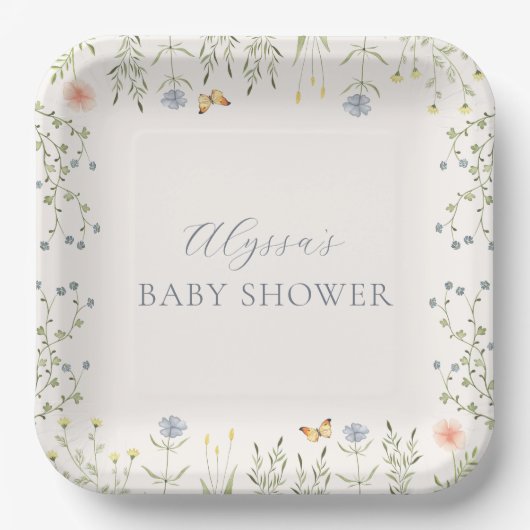 Bloemen Baby shower papier Bord (Voorkant)