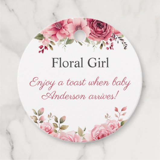 Bloemen Baby shower Roos Kleurrijk Bedankjes Labels (Voorkant)