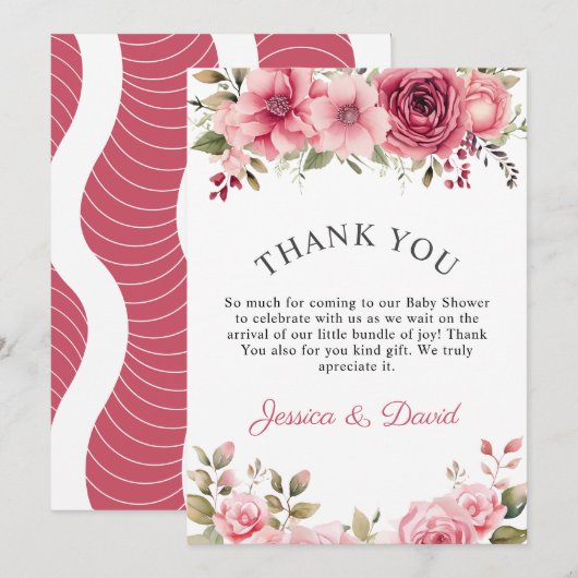 Bloemen Baby shower Roos Kleurrijk Bedankkaart (Voorkant / Achterkant)