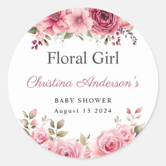 Bloemen Baby shower Roos Kleurrijk Ronde Sticker (Voorkant)