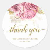 Bloemen Baby shower Roze Goud Dank u Ronde Sticker (Voorkant)