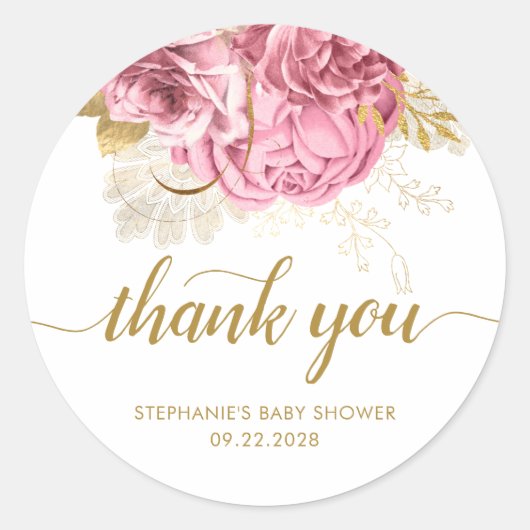 Bloemen Baby shower Roze Goud Dank u Ronde Sticker (Voorkant)
