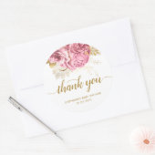Bloemen Baby shower Roze Goud Dank u Ronde Sticker (Envelop)