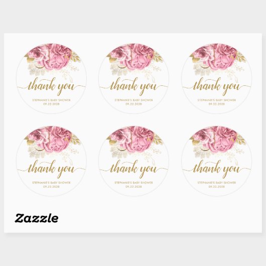 Bloemen Baby shower Roze Goud Dank u Ronde Sticker (Vel)
