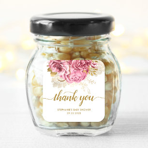 Bloemen Baby shower Roze Goud Dank u Vierkante Sticker