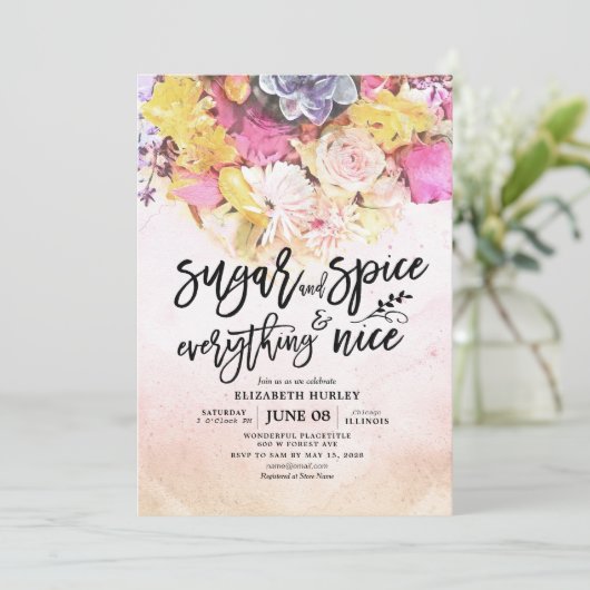 Bloemen Baby Shower Suiker & Kruiden & Alles Is Mo Kaart (Staand voorkant)