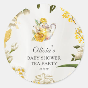 Bloemen Baby shower Tea Party Geel Groen Papier Ronde Sticker