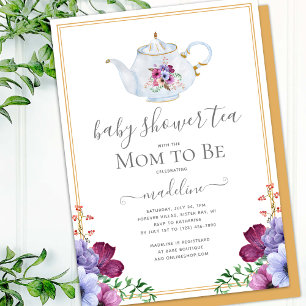 Bloemen Baby shower Tea Party Kaart