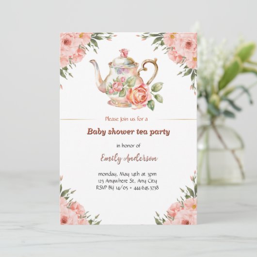 Bloemen Baby shower Tea Party Uitnodiging (Staand voorkant)