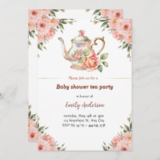 Bloemen Baby shower Tea Party Uitnodiging