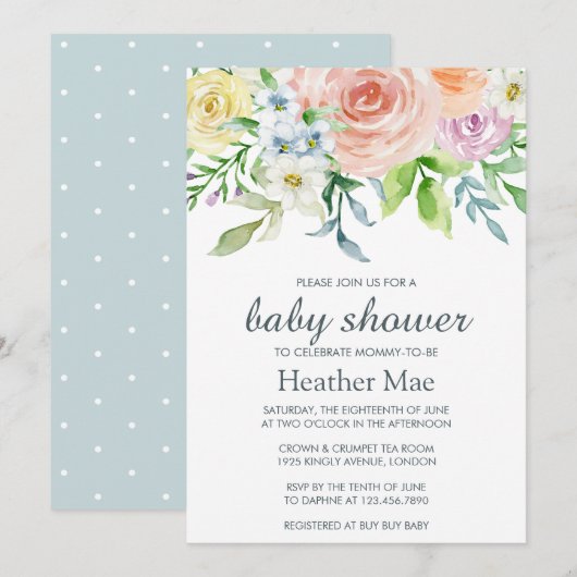 bloemen Baby shower uitnodiging (Voorkant / Achterkant)
