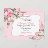 Bloemen Baby shower Uitnodiging Briefkaart Roze Ro (Voorkant / Achterkant)