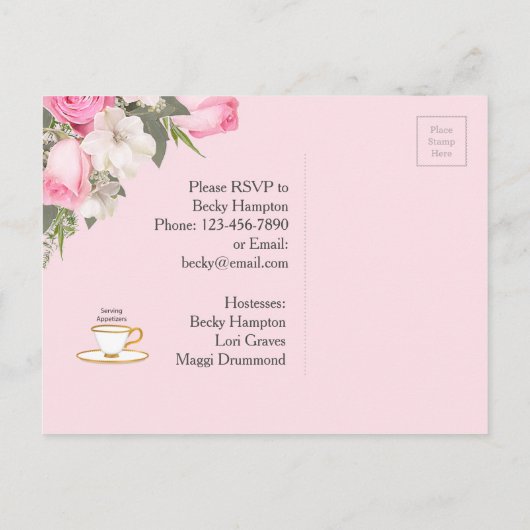 Bloemen Baby shower Uitnodiging Briefkaart Roze Ro (Achterkant)