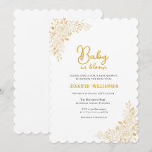 Bloemen baby shower uitnodiging, gouden tinten