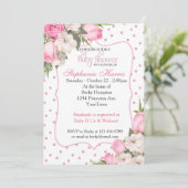 Bloemen Baby shower Uitnodiging met roze rozen (Staand voorkant)