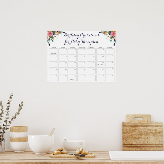 Bloemen Baby Shower Verjaardag Voorspellingskalend Poster (Keuken)