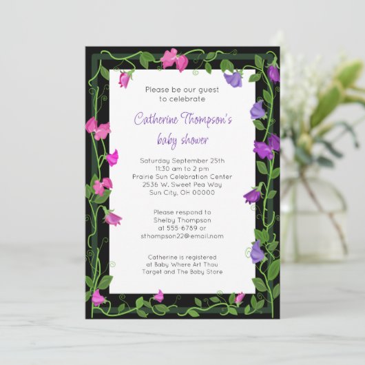 Bloemen Baby shower zoete erwt Kaart (Staand voorkant)