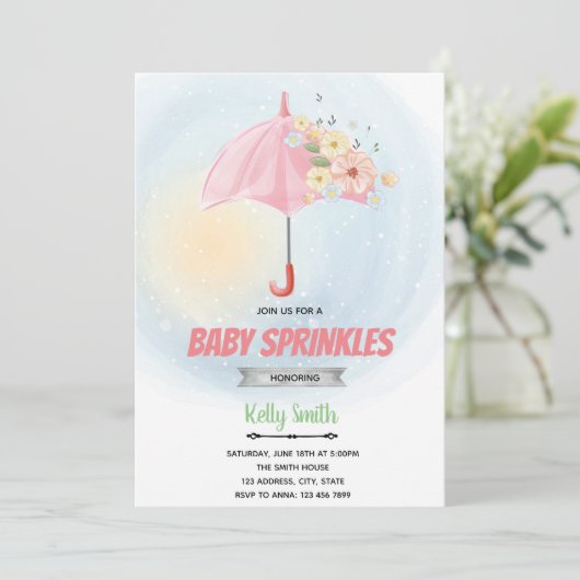 Bloemen baby strooien douche thema uitnodiging (Staand voorkant)