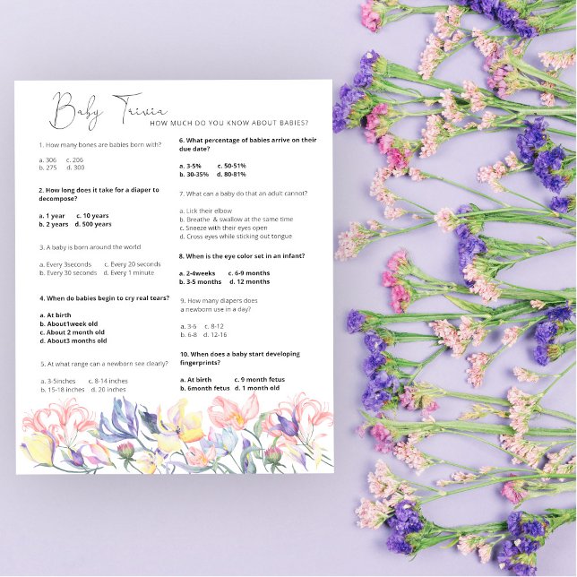 Bloemen Baby Trivia Baby shower spel (Creator heeft geüpload)
