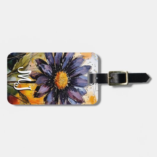 Bloemen bagagelabel met gepersonaliseerd monogram (Voorkant horizontaal)