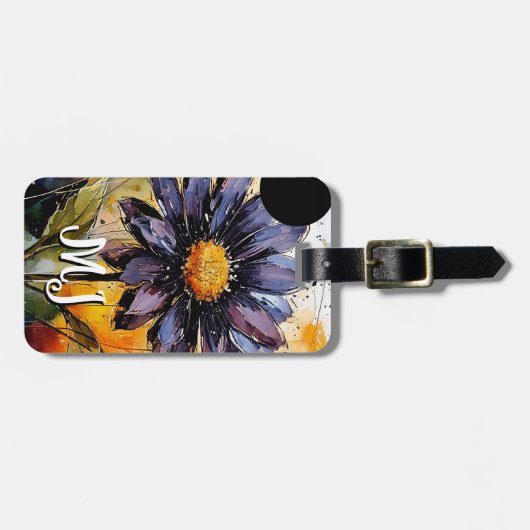 Bloemen bagagelabel met gepersonaliseerd monogram (Voorkant horizontaal)