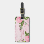 Bloemen bagagelabel w / roze roos (Voorkant verticaal)