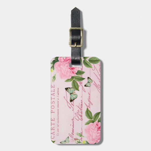 Bloemen  bagagelabel w / roze roos (Voorkant verticaal)