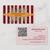Bloemen Bakkerij Patisserie streep bordeaux QR COD Visitekaartje (Voorkant / Achterkant)