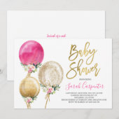Bloemen ballon baby shower meisje uitnodiging (Voorkant / Achterkant)