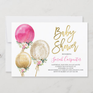 Bloemen ballon baby shower meisje uitnodiging