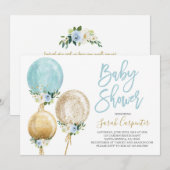 Bloemen ballon blauw en goud baby shower jongen in kaart (Voorkant / Achterkant)
