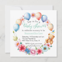 Bloemen, ballonnen, teddybeer babyshower