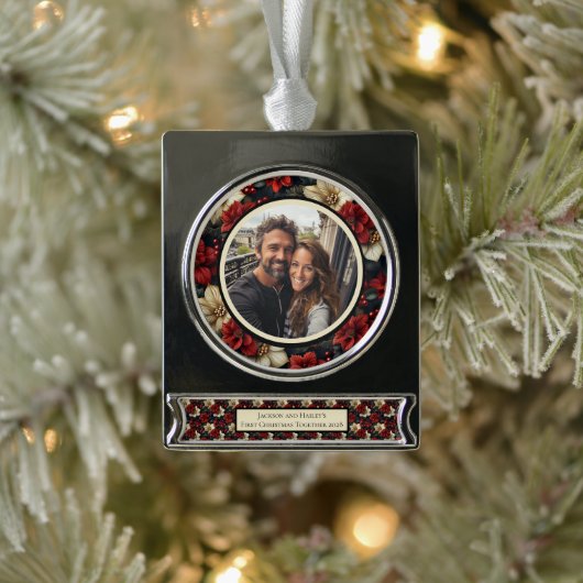 Bloemen Banner Kerstmis Ornament Verzilverd Banner Ornament (Boom)