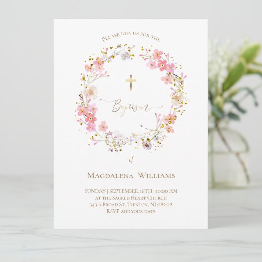 bloemen | Baptisme-uitnodiging Kaart (Staand voorkant)