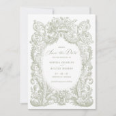  Bloemen Barok Lijst Sage Save the Date Kaart (Voorkant)