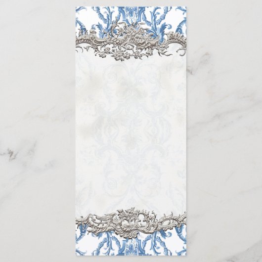 Bloemen Barok Rococo Blauw en Zilver Menu (Achterkant)