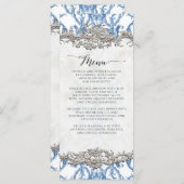Bloemen Barok Rococo Blauw en Zilver Menu (Voorkant / Achterkant)