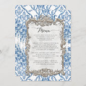 Bloemen  Barok Rococo Blauw Zilver Menu (Voorkant / Achterkant)