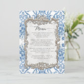 Bloemen  Barok Rococo Blauw Zilver Menu (Staand voorkant)