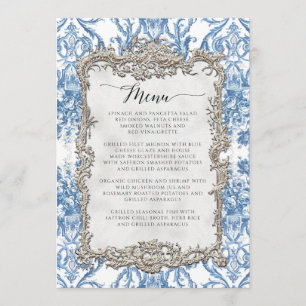 Bloemen Barok Rococo Blauw Zilver Menu