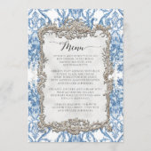 Bloemen  Barok Rococo Blauw Zilver Menu (Voorkant)
