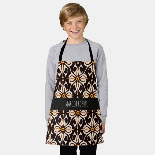 Bloemen Batik Geel Beige Bloemen Patroon Schort (Gedragen)