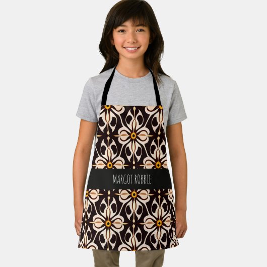 Bloemen Batik Geel Beige Bloemen Patroon Schort (Insitu)