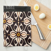 Bloemen Batik Geel Beige Bloemen Patroon Theedoek (Quarter Fold)