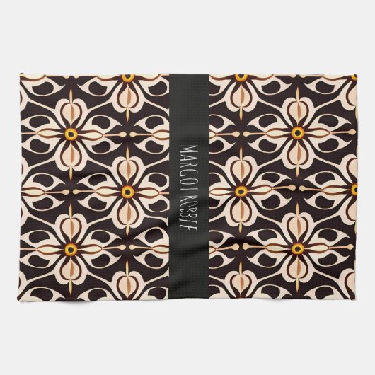 Bloemen Batik Geel Beige Bloemen Patroon Theedoek (Horizontaal)
