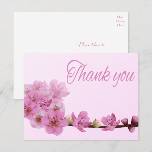 Bloemen Bedankt Cherry Blossom Flower Paarse Roze Briefkaart (Voorkant / Achterkant)