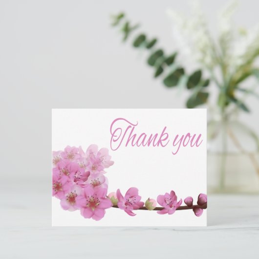 Bloemen Bedankt Cherry Blossom Flower Paarse Roze Briefkaart (Staand voorkant)