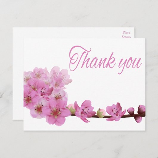 Bloemen Bedankt Cherry Blossom Flower Paarse Roze Briefkaart (Voorkant / Achterkant)