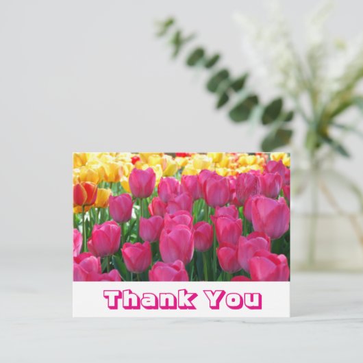 Bloemen Bedankt Geel & Roze Tulp Bloemen Briefkaart (Staand voorkant)