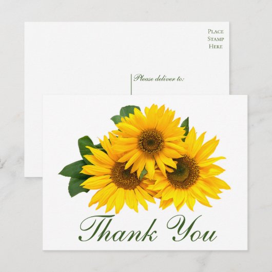 Bloemen Bedankt Gele Zonnebloem Bloemen Trouwen Briefkaart (Voorkant / Achterkant)
